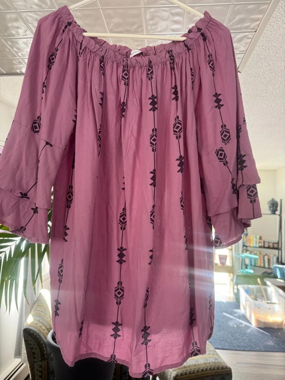 Coastal cowgirl Tiered Bell Sleeve Tunic - Muted Purple Boho Top - 12 or L/xl - Picture 1 of 7